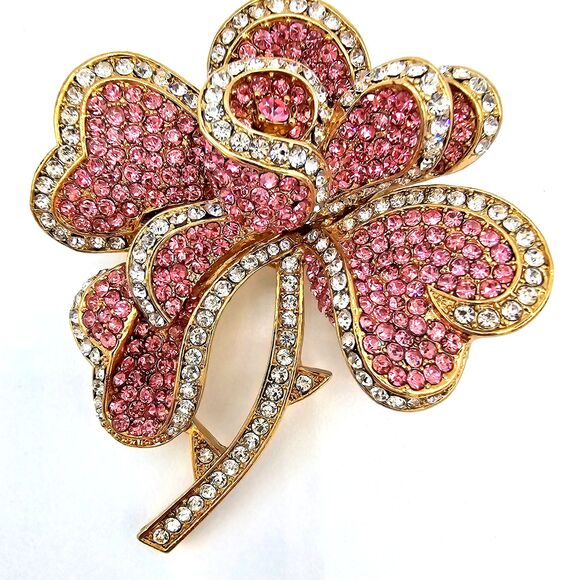 Joan Rivers Flower Brooch Vtg Pink Heart Petal Pave Crystal Swarovski RARE Pin - Picture 8 of 12